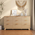 DUMOS Fluted 9 Drawer Dresser for Bedroom, 57.1" Wide Modern Chest of Drawers with Gold Metal Handles, Wooden Dresser TV Stand, Storage Organizer Unit for Living Room, Hallway, Natural Oak by DumosLifestyle