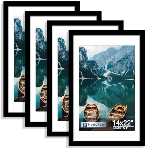 Hongkee 14x22 Picture Frame Set of 4, 14 x 22 Black Wood Style(Mat 12x18) by Hongkee
