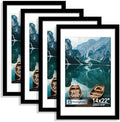 Hongkee 14x22 Picture Frame Set of 4, 14 x 22 Black Wood Style(Mat 12x18) by Hongkee