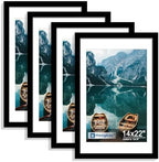 Hongkee 14x22 Picture Frame Set of 4, 14 x 22 Black Wood Style(Mat 12x18) by Hongkee