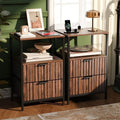 VINGLI Nightstands Set of 2 with Fabric Drawers, Walnut Nightstand with Charging Station, Night Stands Fluted Bedside Tables/End Tables with Charger Station, Side Table Bedroom, Small Night Stand by VINGLI