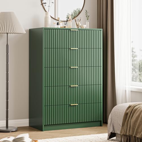 MAISONARIA 5 Drawer Dresser for Bedroom, Tall Dresser Chest of Drawers with Gold Handles, 32 Inch Wide Nightstand with for Bedroom, Living Rooms, Offices, and Entryways, Green - Image 7