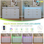 knoworld 6 Drawer Dresser for Bedroom, White Dresser with LED Lights and Power Outlet, Large Wooden Dressers Modern Chest of Drawers, Double Wide 6 Drawer Dressers for Bedroom, Entryway, Hallway - Image 5