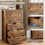 Xixini 45.5" Tall 5-Drawer Dresser for Bedroom, Chest of Drawers, Brown - Image 5