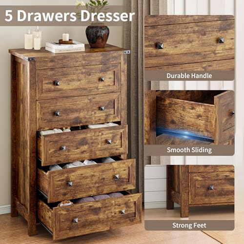 Xixini 45.5" Tall 5-Drawer Dresser for Bedroom, Chest of Drawers, Brown - Image 5