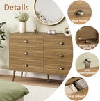 Oak 6 Drawer Dresser for Bedroom, 47" Wood Dresser with Gold Handles. - Image 4