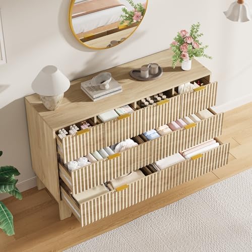 Garvee 8 Drawer Dresser for Bedroom, 47" Wide Fluted Chest of Drawers, Oak - Image 3