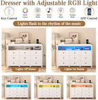 Wodeer 9 Drawer Dresser for Bedroom with LED Lights, Charging Station, Wood Chest of Drawers with Metal Handles, Modern TV Stand & Storage Organizer for Bedroom, Hallway, White - Image 5