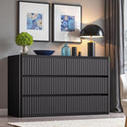Standifurno Black 6 Drawers Double Dresser, Fluted Dresser for Bedroom, Modern Chest of Drawers with Handleless, Curved Profile Dressers TV Stand, Wood Storage Organizer for Living Room, Hallway by StandifurnoFurniture