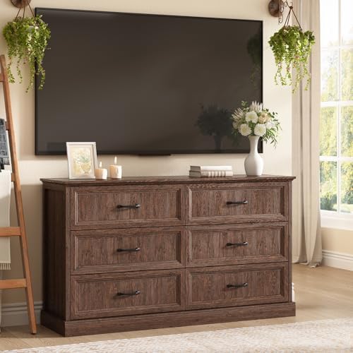 Farmhouse 6 Drawer Dresser for Bedroom, 55" Brown Dresser with TV Stand - Image 6