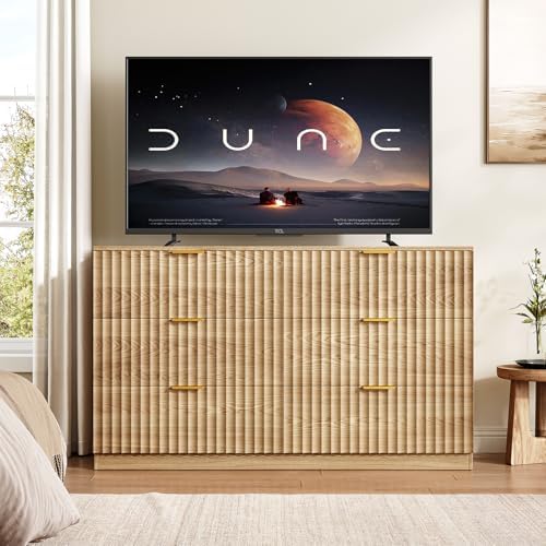 47.2" Wide Fluted 6 Drawer Dresser for Bedroom, Natural - Image 7