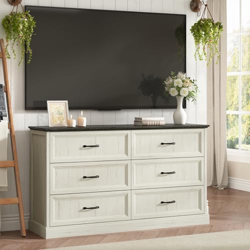Farmhouse 6 Drawer Dresser for Bedroom, 55" White Dresser with TV Stand - Image 6