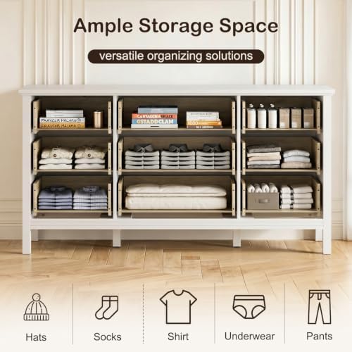 CARPETNAL 59" White Dresser for Bedroom with 9 Drawer & Modern Gold Handles - Image 4