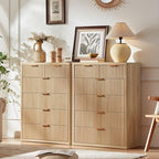 LEYAOYAO Farmhouse Fluted 6 Drawers Dresser for Bedroom, 42" Tall Modern Chest of Drawers with Curved Profile Design & Metal Handle,Natural Wood Drawer Organizer for Bedroom - Image 5