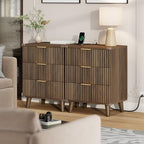 Lulive Wood 3 Drawers Dresser w/Charging Station, Modern Fluted Night Stand - Image 5