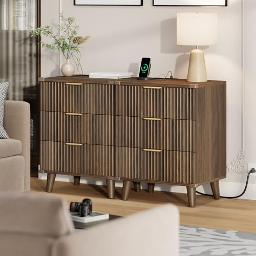 Lulive Wood 3 Drawers Dresser w/Charging Station, Modern Fluted Night Stand - Image 5