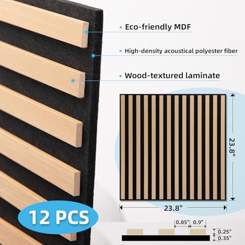 Art3d 12-Pack Acoustic Slat Panel & Ceiling Tile, 2 x 2 ft, Natural Oak - Image 6