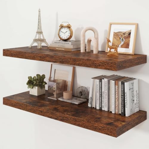 36" Rustic Brown Floating Shelves 12inch Deep Wall Shelf, Set of 2 by Ornawit