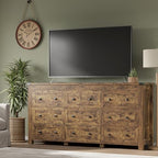 BORNOON 9-Drawer Dresser, Modern Wooden Storage Chest of Drawers, Dresser TV Stand, Wood Drawer Organizer with Metal Handles for Bedroom, Living Room, Hallway - Image 5