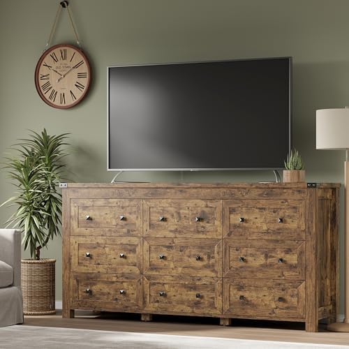 BORNOON 9-Drawer Dresser, Modern Wooden Storage Chest of Drawers, Dresser TV Stand, Wood Drawer Organizer with Metal Handles for Bedroom, Living Room, Hallway - Image 5