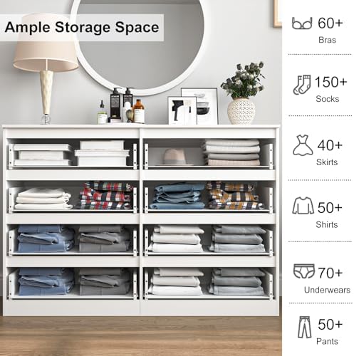 Vibe & Dine Double Dresser 8 Drawer, Modern Wooden Chest of Drawers with Wide Storage for Closet, Bedroom, Living Room, White - Image 5