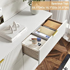 6 Drawers Fluted Dresser for Bedroom, 55" Wide Wooden Dresser with Deep Drawers, Large Floor Chest of Drawers, Modern Long TV Stand, Storage Cabinet Side Table, White - Image 5