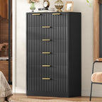TEENOFN Fluted Dresser for Bedroom with 7 Drawers, 48" Tall Modern Chest of Drawers with Metal Handle, Wooden Dresser TV Stand, Wood Closet Clothes Storage Organizer for Living Room, Hallway, Black - Image 4