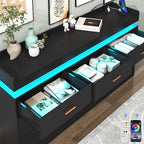Hlivelood 7 Drawer Dresser with LED Light and Charging Station, Modern Chest of Drawers for Closet, Wide Drawer Organizer Cabinet for Bedroom, Living Room, Entryway, Hallway, Black - Image 5