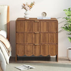ORRD 3 Drawer Dresser for Bedroom, Modern Closet Chest of Drawers with Wave Fluted Drawer, Wood Storage Small Dresser Organizer for Nursery Bedroom Living Room Hallway Closet (Walnut) - Image 3