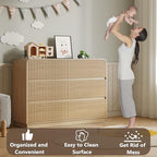 BORNOON Dresser for Bedroom with 6 Drawers, Fluted Chest of Drawers with Round Curved Corner, Hidden Handles, Modern Wood Storage Organizer for Bedroom, Nursery, Living Room - Image 5