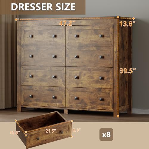 BORNOON Tall 8-Drawer Dresser, Modern Wooden Storage Chest of Drawers, Dresser TV Stand, Wood Drawer Organizer with Metal Handles for Bedroom, Living Room, Hallway - Image 2