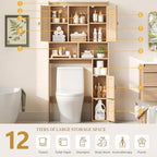Keehusux Fluted Over The Toilet Storage Cabinet with 4 Doors, Natural Oak - Image 5