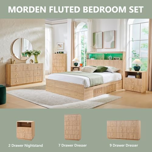 Aitjunz Fluted Dresser for Bedroom with 7 Drawers,45" Tal Modern Chest of Drawers with Metal Handle, Wooden Closet Clothes Storage Organizer for Living Room, Hallway, Natural Oak - Image 6