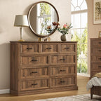 Farmhouse 9 Drawer Dresser for Bedroom, 55" Walnut Dresser with TV Stand - Image 5