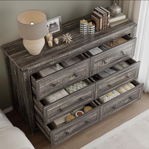 BORNOON 6-Drawer Dresser, Modern Wooden Storage Chest of Drawers, Dresser TV Stand, Wood Drawer Organizer with Metal Handles for Bedroom, Living Room, Hallway - Image 4