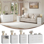 6 Drawer Dresser & 3-Drawer Nightstand Set 3-Piece, White丨Long Dresser and Night Stand Set of 2 with Metal Handle, Fluted Modern Wood Chest of Drawers Storage Dressers Set for Bedroom - Image 4