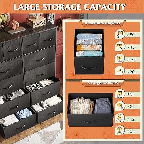 WLIVE 12 Drawer Tall Black Fabric Dresser Bedroom Storage Chest - Image 5