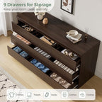 Brown 9 Drawer Dresser for Bedroom,Modern Wood Dressers & Chest of Drawers with No-Handle Design, Long Dressers for Closet Living Room,Nursery,Hallway (59.06 * 32.28 * 14.57 in) - Image 3