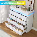 knoworld 8 Drawer Dresser for Bedroom, White Dresser with LED Lights and Power Outlet, Large Wooden Dressers Modern Chest of Drawers, Double Wide 8 Drawer Dressers for Bedroom, Entryway, Hallway - Image 3