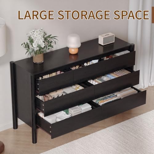 CHUWELL 51.1" Wide Black 7 Drawer Dresser for Bedroom with Solid Wood Legs - Image 5