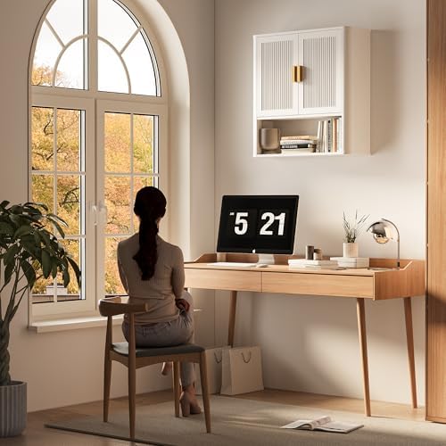 INNOD Bathroom Wall Cabinet, Wall-Mounted Medicine Cabinet with Adjustable Wood Shelf & Doors, Floating Bathroom Cabinet Over Toilet for Laundry Room & Kitchen & Living Room (White) - Image 6