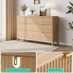 LINSY Fluted Dresser for Bedroom with 6 Drawers, Mid Century Modern Chest of Drawers with Gold Metal Handles, Wide Boho Wood Dressers, Large Farmhouse Storage Cabinet for Bedroom, Living Room, Oak - Image 4