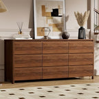 Furniway 63" Mid-Century Modern Dresser for Bedroom, 9 Drawer Wide Chest of Drawers with Wood Legs, Large Storage Bedroom Dresser, Walnut - Image 7