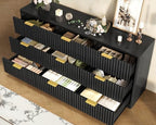 TEENFON Fluted Dresser for Bedroom with 9 Drawers, 63" Wide Modern Chest of Drawers with Metal Handle & Curved Profile Design, Wood Closet Clothes Storage Organizer for Living Room, Hallway, Black - Image 3