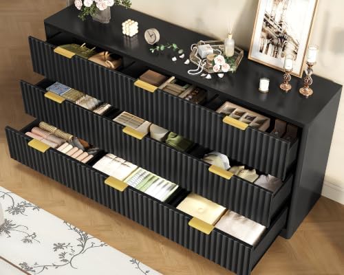TEENFON Fluted Dresser for Bedroom with 9 Drawers, 63" Wide Modern Chest of Drawers with Metal Handle & Curved Profile Design, Wood Closet Clothes Storage Organizer for Living Room, Hallway, Black - Image 3