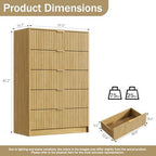 Furniway Mid Century Modern Dresser for Bedroom, 5 Drawer Tall Wood Dresser with Fluted Front, Chest of Drawers for Closet, Living Room, Hallway, Natural Oak - Image 2