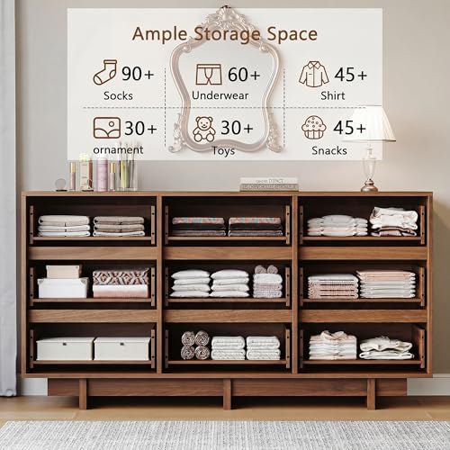 HOUROM Walnut Dresser for Bedroom, 59in Modern 9 Drawer Chest of Drawers - Image 6