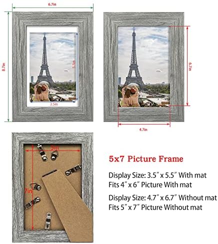 Hongkee 5x7 Picture Frame Set of 4, Made of Real Glass and Grey Wooden Frame, 5 by 7 Photo for Wall or Tabletop - Display Picture 4x6 with Mat or 5x7 Without Mat - Image 2