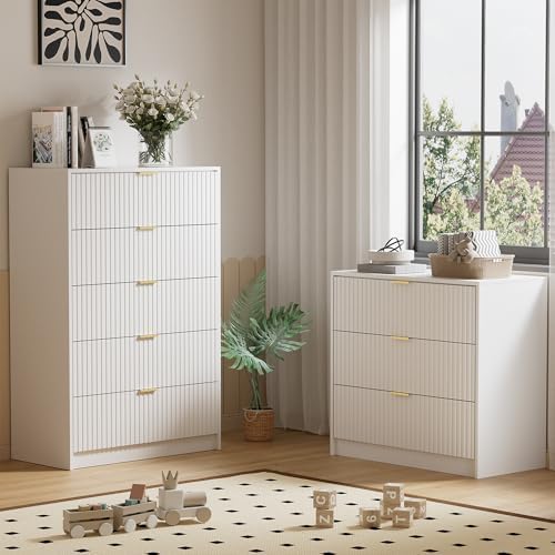 Furniway White Dresser for Bedroom, Modern Dresser with 3 Drawers and Smooth Slides, Wide Chest of Drawers with Golden Handles for Bedroom, Living Room, Closet, 15.7" D x 31.5" W x 29.6" H - Image 6