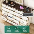 jiteentarou Tall Farmhouse 12 Drawer Dresser for Bedroom,63” Wood Dresser & Chest of Drawers with Power Outlets,Large & Wide Dressers for Bedroom,Tall Storage Dresser Organizer(White) - Image 5
